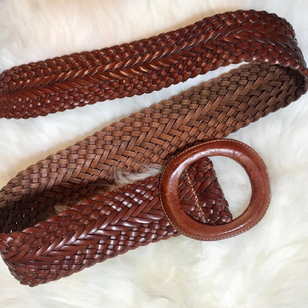 Vintage Wide Braided Leather Belt Women's